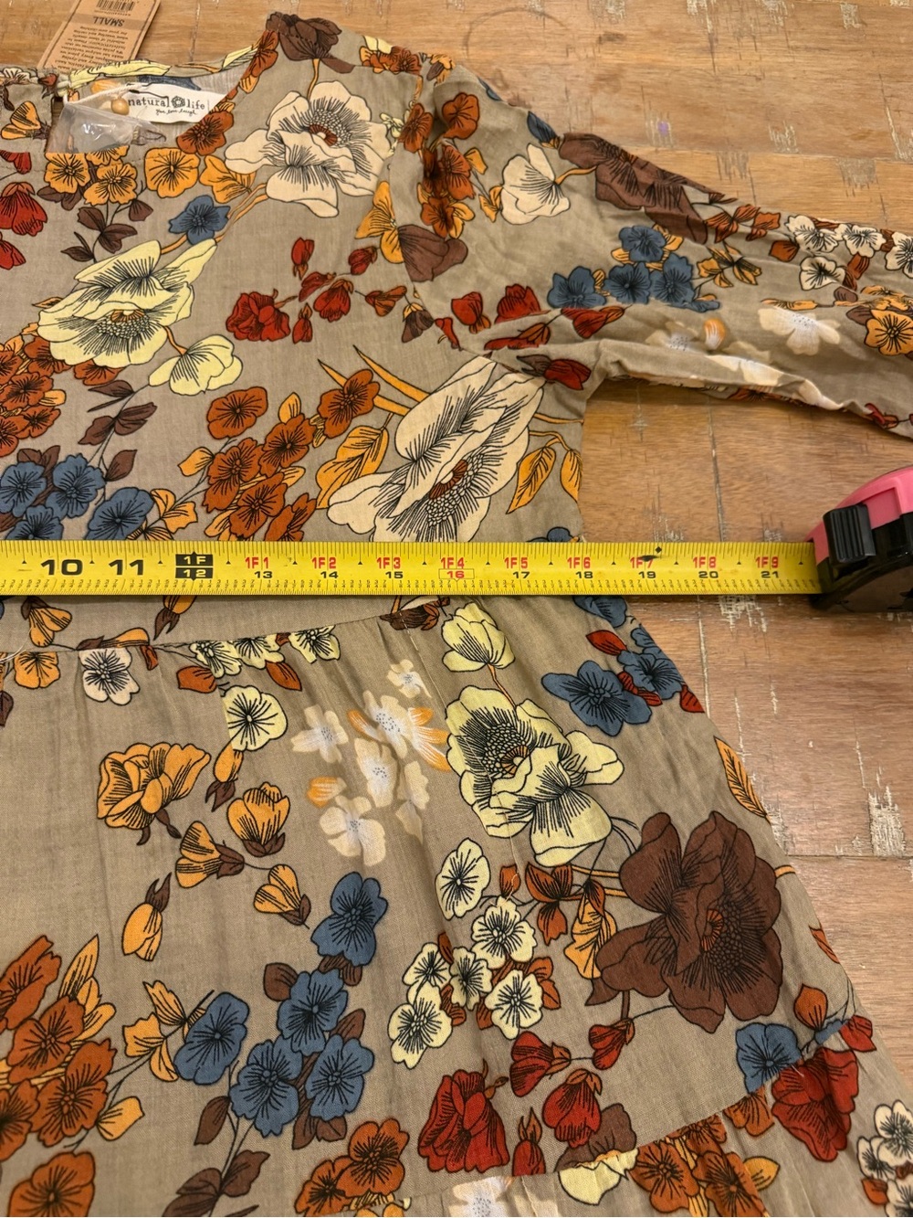 NATURAL LIFE Floral Tiered Dress in Olive with Yellow, Blue & Rust Flowers - Picture 11 of 12